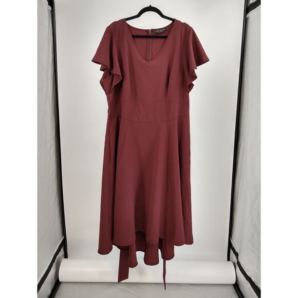 Lane Bryant Lena Dress Plus 20 V-Neck High Low Midi Short Flutter Sleeve Wine - Picture 7 of 10